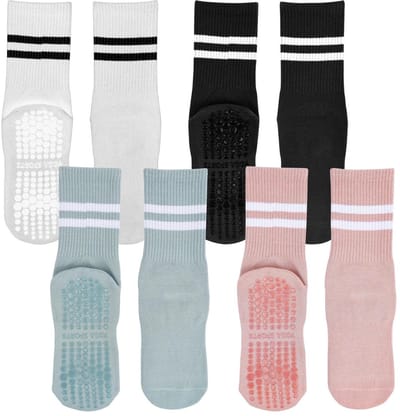 Dailygoods- Antislipsokken Dames - 4 Paar Pilates/Yoga Sokken - Antislip Ontwerp - Ademend/Katoen - Voor Herfst/Winter - Zachte Grip - Yogasokken