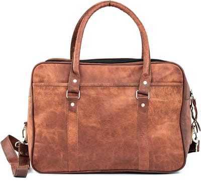 Laptoptas OnceDoce® Urban Chique Schoudertas Echt Leer Cognac Bruin - Handgemaakte Messengertas ‘Montevideo’ 15 inch – 37x28x10 cm – Unisex - Model nr 0058