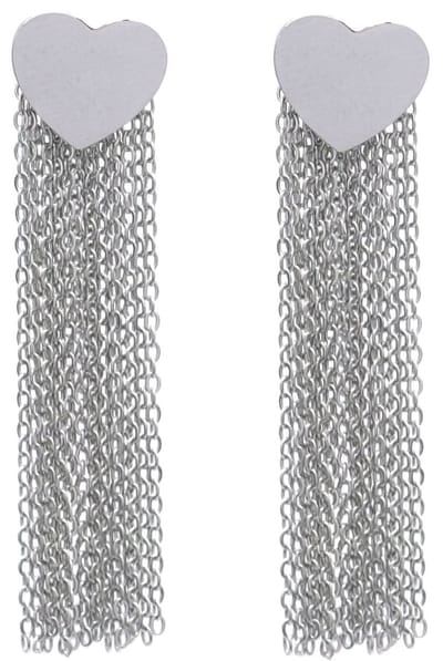 Oorbellen Hartjes met Kettingen - RVS - 5 cm - Zilverkleurig – valentijn – cadeau