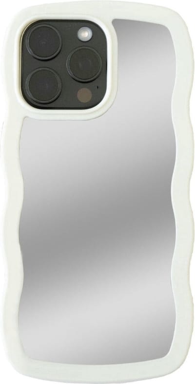 Beige Spiegelhoesje met Wavy Design – Geschikt voor iPhone 12 en 12 Pro – TPU Beschermhoes met Glanzende Afwerking