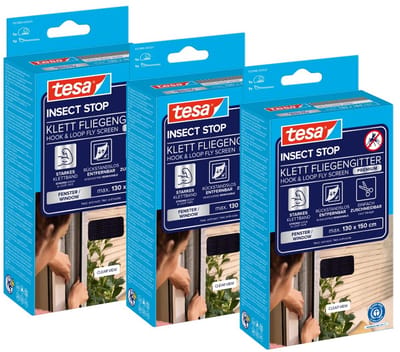 tesa INSECT STOP H&L Fly Screen Premium for Windows - hor met sterke klittenband, verwijderbaar zonder resten, op maat snijden - 3x 130 x 150 cm - antraciet (transparant)