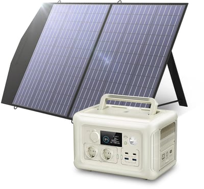 Draagbare Powerstation - Powerbank - Stroomgenerator - Generator - 600W Vermogen – met 100W Zonnepaneel - Generatoren - LiFePO4 Batterij – UPS & MPPT Technologie – Geschikt voor Outdoor & Noodstroomvoorziening