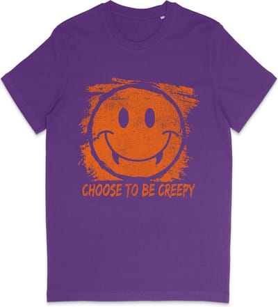 T Shirt Jongens Meisjes - Halloween Smiley - Paars - Maat 92