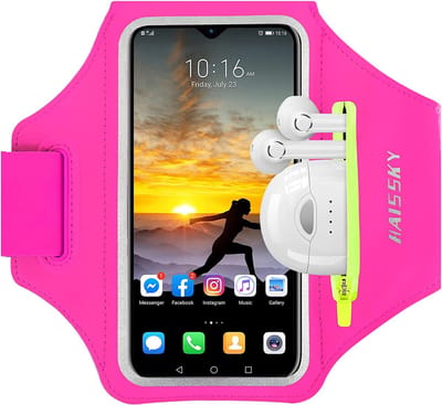 Sportarmband - Waterdicht - Neopreen - Kaartvak en Sleutelvak - Voor Hardlopen en Fitness - Verstelbaar - Universeel - Roze