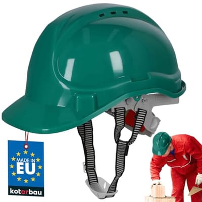 KOTARBAU® Veiligheidshelm, Werkhelm, Kunststof, Groen, Veiligheidshelm met Kinband, Verstelbare, Bouwhelm, Helm voor de Bouw, voor Werkplaats, Beschermhelm