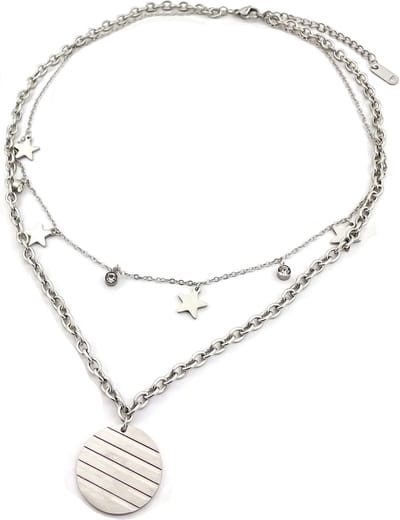 Ketting - Sterren en Munt - RVS - Lengte 39-44 cm - Zilverkleurig