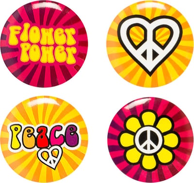 Boland - Set 4 buttons Hippie - Volwassenen - Unisex - Hippie - 60's & 70's - Hippie & Flower Power