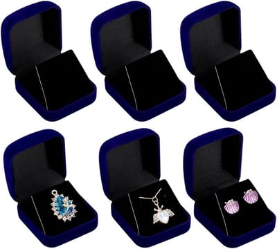 Set van 6 Fluwelen Sieraden Geschenkdozen in Blauw voor Oorbellen en Kleine Halskettingen - Ideaal voor Opslag en Presentatie 5.8 x 5.3 x 3.5 cm