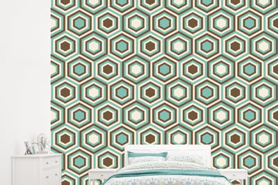 Behang - Fotobehang Retro - Honeycomb - Blauw - Bruin - Breedte 245 cm x hoogte 220 cm