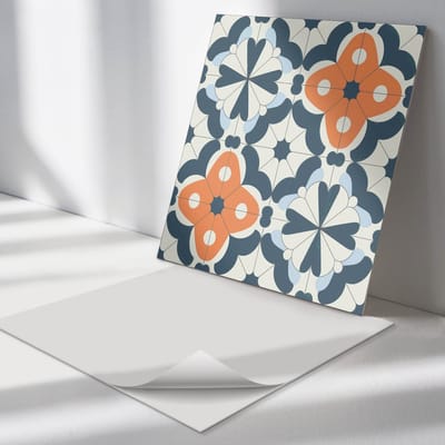 Wallfluent Vinyl Tegels - Bloemenpatroon in tegels Vinyl Wandtegels - 30 cm x 30 cm - Blauw PVC Tegels - Verpakking van 9 stuks - Vierkant PVC Tegels - Texturen Plaktegels - Wand PVC Tegels - Plaktegels Keuken en Badkamer