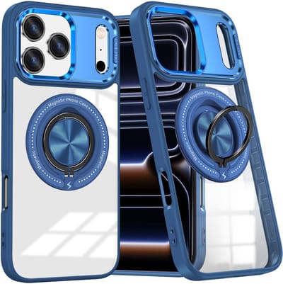 Hoesje Geschikt voor iPhone 17 Pro Arara hoesje voor Magsafe Transparant hard case - kickstand Draaibare Ring Houder - Blauw