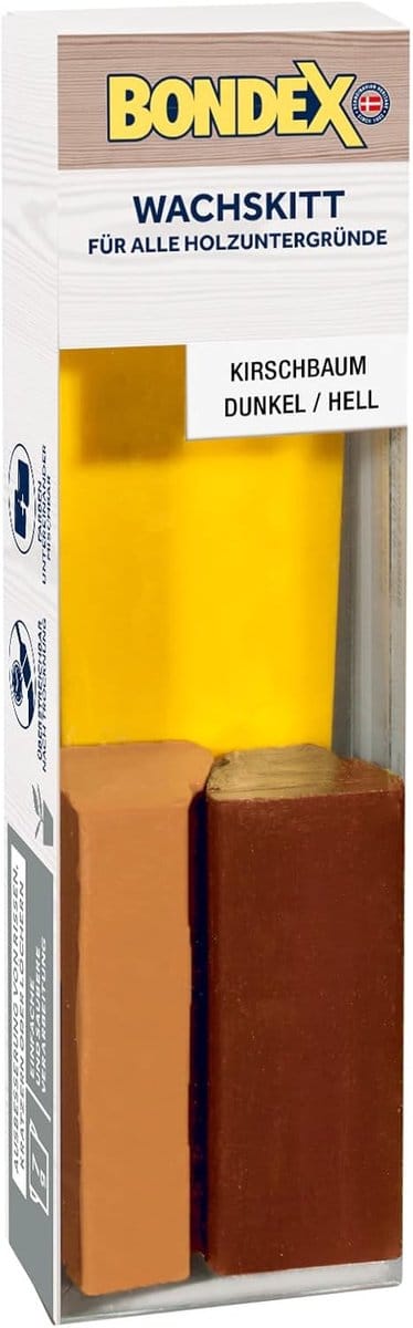 Bondex Wax Putty Cherrywood Donker/Licht 7 g Blok | Repareert scheuren, krassen of gaten | Eenvoudige en schone verwerking en toepassing | Overschilderbaar na droging | Inclusief kunststof spatel | Houtpasta | Houtvulling