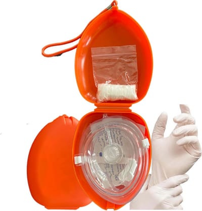 Beademingshulpmiddel | Beademingsmasker in pocketmask | Kiss of Life | Reanimatiemasker | Oranje