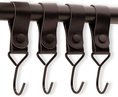 Brute Strength - Multifunctionele Haak Met Lederen Lus - Zwart - 4 stuks - Kapstokhaak - Kampeerhaak - Leer - Ophanghaken - Handdoekhaakjes