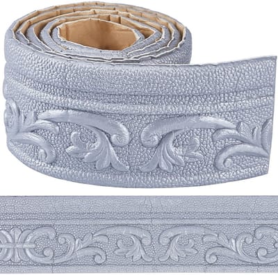 Dailygoods - Zelfklevende Foam Lijsten - Decoratieve Wandafwerking - Zilver - 82 x 3 Inch - Makkelijk aan te Brengen - Perfect voor Interieur - Geschi