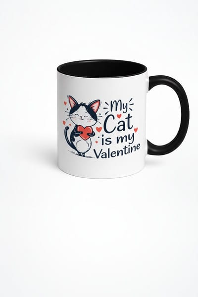 Valentijn Kattenmok - 'My Cat is my Valentine' | Unieke Mok voor Kattenliefhebbers & Dierenfans | Wit Zwart Design