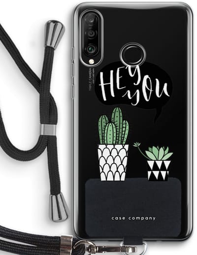 Case Company® - Hoesje met koord geschikt voor Huawei P30 Lite hoesje met Koord - Hey you cactus - Telefoonhoesje met Zwart Koord - Bescherming aan alle Kanten en Over de Schermrand