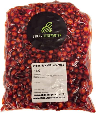 Sticky Tijgernoten Indian Spice & Monstercrab 1 kg Tigernuts Kant-en-Klaar Tiger Nuts Fish Stickmix