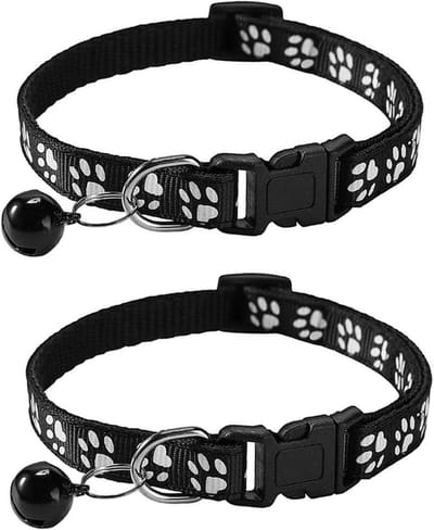 Veilige en verstelbare kattenhalsband met bel – 2 stuks zwart, perfect voor kittens en volwassen katten