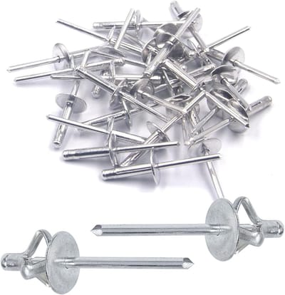 Popnagels Aluminium - Blindklinknagels Grote Flens - Metaal Bevestigen - Exploderende 3-voudige Grip - 100 Stuks - Zilver