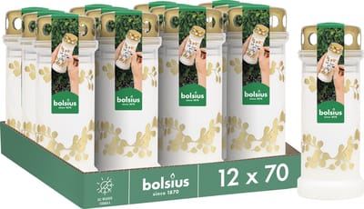 Bolsius - Herdenkingslicht - Wit met Gouden Hartjes Print - 12 stuks - 70 branduren - 3 Dagen