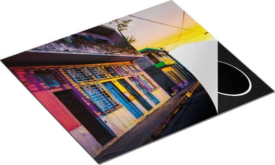 Chefcare Inductie Beschermer Cuba Kleurrijke Huisjes bij Zonsondergang - 60x50 cm - Afdekplaat Inductie - Kookplaat Beschermer - Inductie Mat