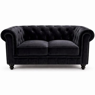 Chesterfield Bank - 2 Zits - Velvet zwart - fluweel - Sofa