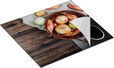 Chefcare Inductie Beschermer Mand met Uien op Tafel - 60x50 cm - Afdekplaat Inductie - Kookplaat Beschermer - Inductie Mat