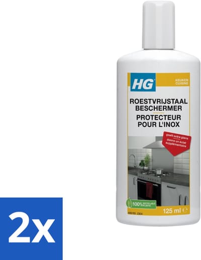 2 x HG Roestvrijstaal Beschermer 125 ml - Roestvrijstalen Reiniger - Roestvrijstalen Beschermer - Keuken Schoonmaak - Glansmiddel Roestvrijstaal - Vlekken Verwijderen Roestvrijstaal