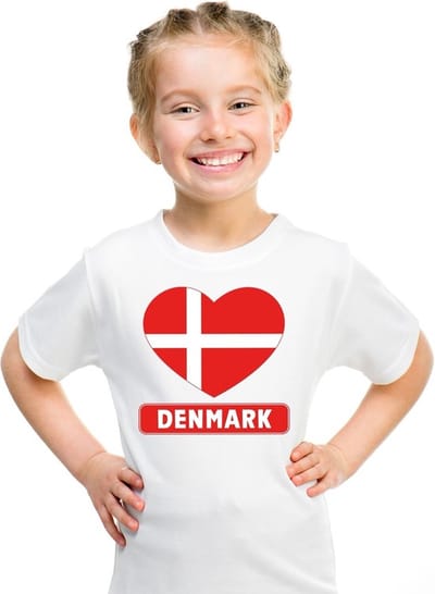 Denemarken Supporters t-shirt - kinderen - hartjes vlag - wit - korte mouwen - sport - kleding 110/116