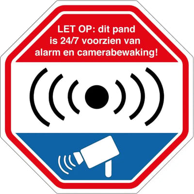 Alarm met camerabewaking pand bord | gecoat dibond materiaal | 10 cm