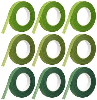 9 rollen bloemenlint, zelfklevend, bloemenlint, groene flora, crêpeband, bloemendraad, decoratie voor boeket, bloemverpakking, knutselen, bruiloftskrans (3 kleuren)