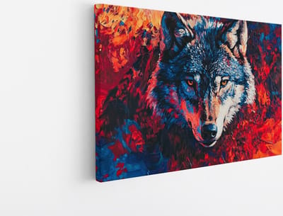 Saammp Canvas Schilderij - Kleurrijk - Wolf - Abstract - Dieren - Natuur - 30x20 - Foto op canvas - Wanddecoratie - muurdecoratie Woonkamer - Slaapkamer decoratie - Canvas Print