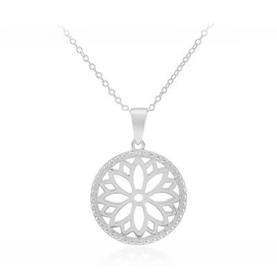 Cavill - Fijne zilveren schakelketting 925 sterling zilver - Gerhodineerd - Bloem hanger 27x19 mm - Verstelbaar 45,5 cm - Elegante dames ketting