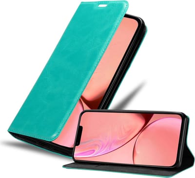 Cadorabo Hoesje geschikt voor Apple iPhone 13 MINI in BENZINE TURKOOIS - Beschermhoes met magnetische sluiting, standfunctie en kaartvakje Book Case Cover Etui