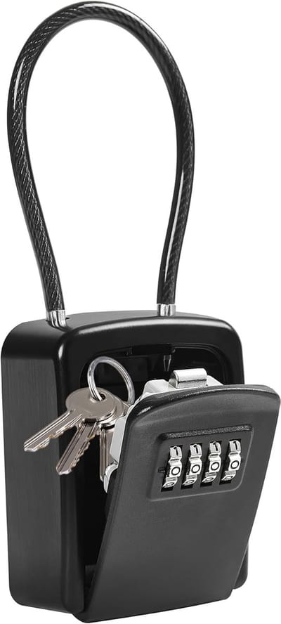 Hangend Sleutelkastje met Code, Draagbare Sleutelkastje in Metalen Kabel, Sleutelkastje met 4-cijferige code, Waterdichte Externe Veiligheid Sleutelkastje, Sleutelkastje zonder Installatie, Capaciteit 5 Sleutels