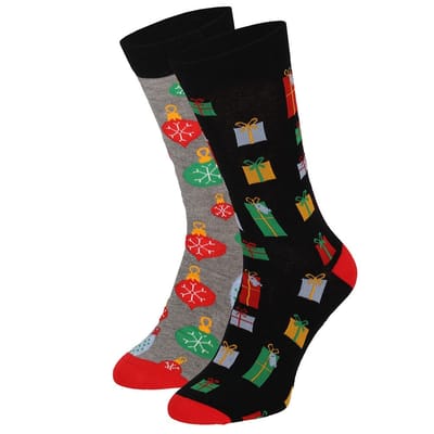 Apollo - Kerstsokken heren in kerstbal - Roze/Grijs - Maat 41/46 - kerstsokken heren maat 40-46 - kerstsokken mannen