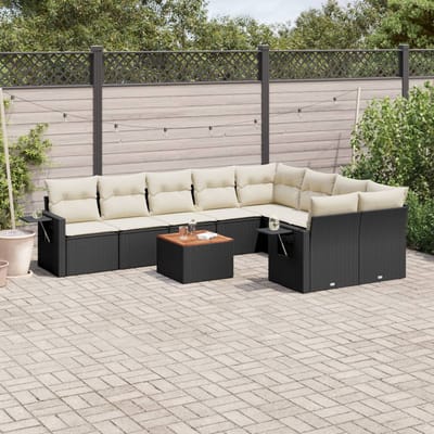 vidaXL - 10-delige - Loungeset - met - kussens - poly - rattan - zwart