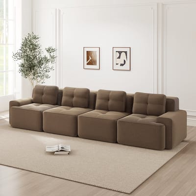 Wishdor Modulaire Bank - Diepe Zitting En Antislip Ontwerp - Minimalistische Stijl - Voor De Woonkamer - Zachte Ribstof - Bruin
