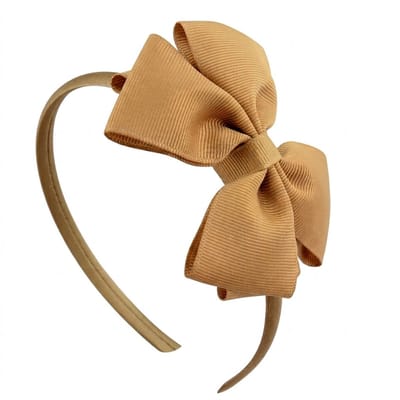 Camelkleurige haarband met grote strik – elegante satijnen meisjes haarband – modieuze en stijlvolle haaraccessoire