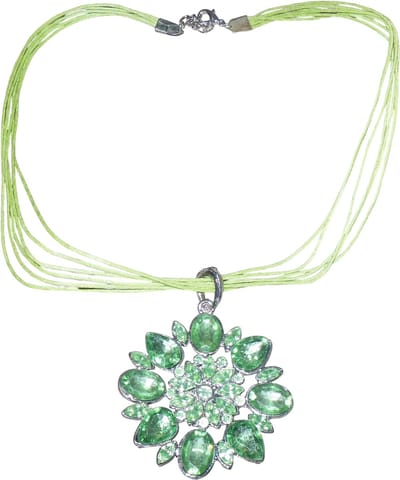 Ketting met ronde hanger bloem blaadjes strass stenen groen #1