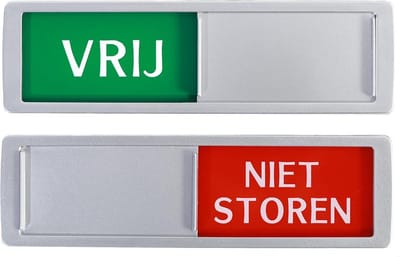 Vrij - Niet Storen Schuifbordje - Aluminium Look schuifbordje - Hoge kwaliteit - 17,5 cm x 5 cm x 0,6 cm - Promessa-Design.
