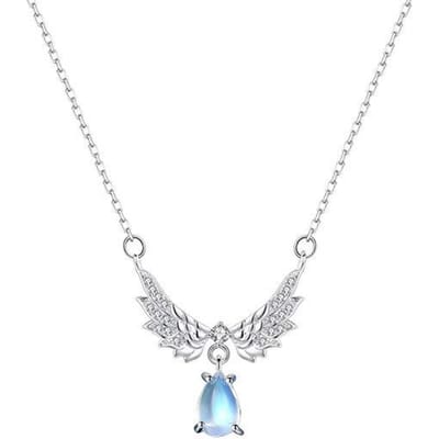 S925 Sterling Zilveren Ketting Vrouwelijk Ins Niche Vleugels Maansteen Hanger Sleutelbeenketting Kettingen voor Sieraden Halsketting voor Vrouw white