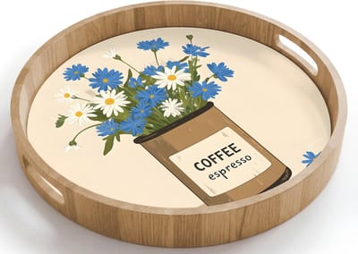 Dienblad rond 40x40 cm - Schootdienblad hout - Coffee - Blik - Minimalistisch - Bloemen - Borrelplank rechthoek - Plateau houten dienbladen