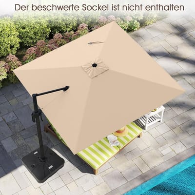 Zweefparasol 300x300 cm Vierkant – 360° Draaibaar & Kantelbaar – Grote Tuinparasol met Zwenkel, Aluminium Frame & UV-bescherming – Beige – Nicolehome