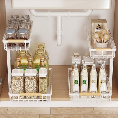 Keuken Organizer - Opbergrek Kast - Ruimte Besparen - Uittrekbaar Ontwerp - 40 x 31 x 36 cm - Wit
