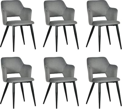 Meubles Cosy Eetkamerstoelen - Set van 6 Scandinavische met Armleuning Stoffen Zitting Metalen Poten - Grijs