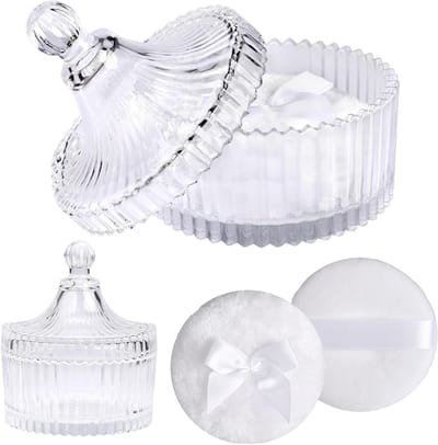 Set van 3 Glazen Poederdozen met Poederkwast - Ideaal voor Lichaamspoeder, Talcumpoeder en Cosmetica voor Reizen en Cadeaus