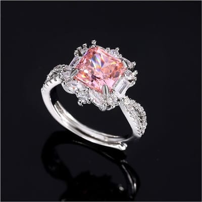 Stijlvolle Volledig Zirkonia Vorm Roze IJs Geslepen Premium voor Dames Luxe Hoge Kwaliteit Glanzende AAA Ring Verjaardagscadeau resizable gray