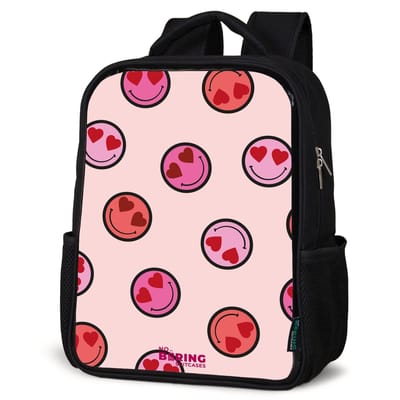 NoBoringSuitcases.com® - Rugzak zwart - Schooltas jongen & meisje - Hartjes-smileys patroon - Rugtas voor school - Boekentas kind - Schoolrugzak - Kinderrugzak